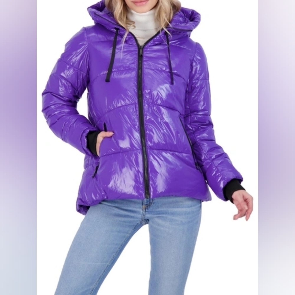 Sam Edelman Shiny Purple Puffer Jacket - Picture 1 of 6